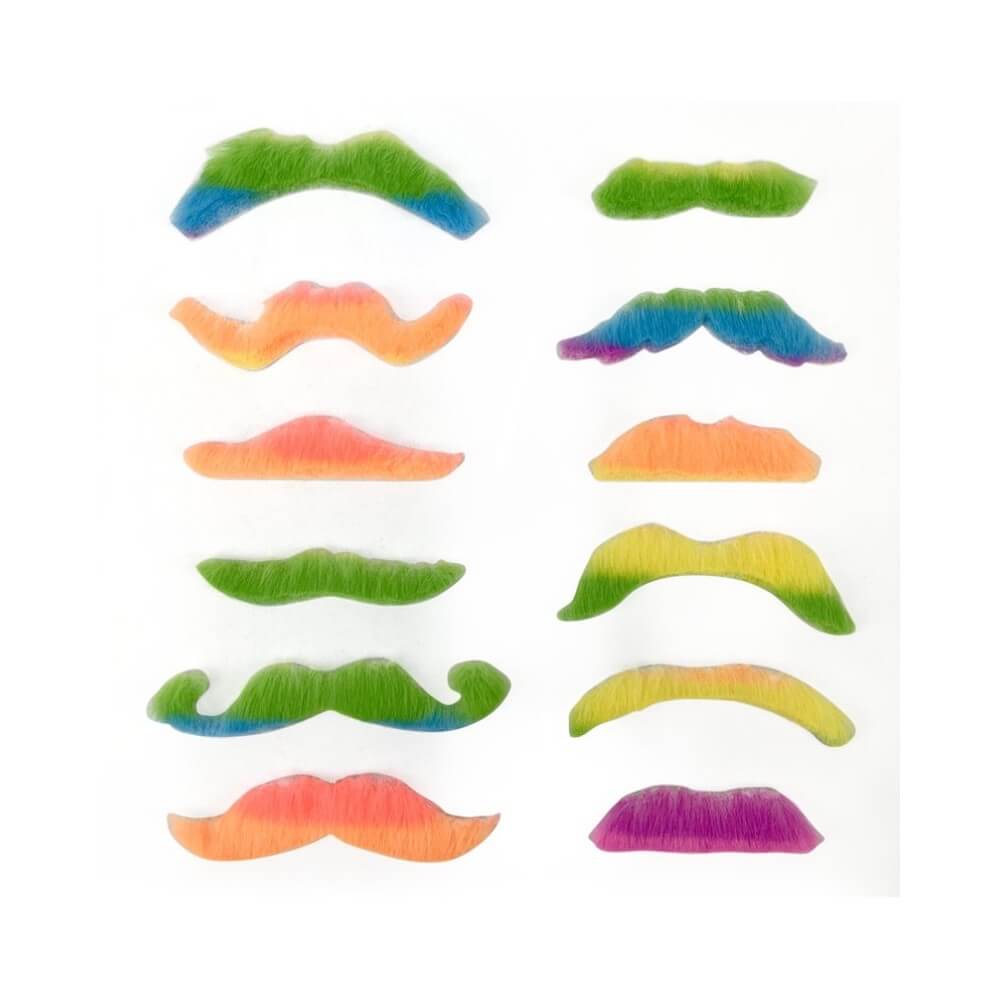 Lot de 12 Moustaches Adhésives Néon - 41126 - Barbes et moustaches