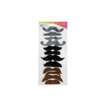12 Moustaches Adhésives Noir Gris Marron Pas Cher | Fiesta Factory