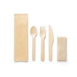 Set de couverts bois “Pure” avec serviette – Lot de 30 – Emballage papier Côté Déco - 141963 - Couverts en bois