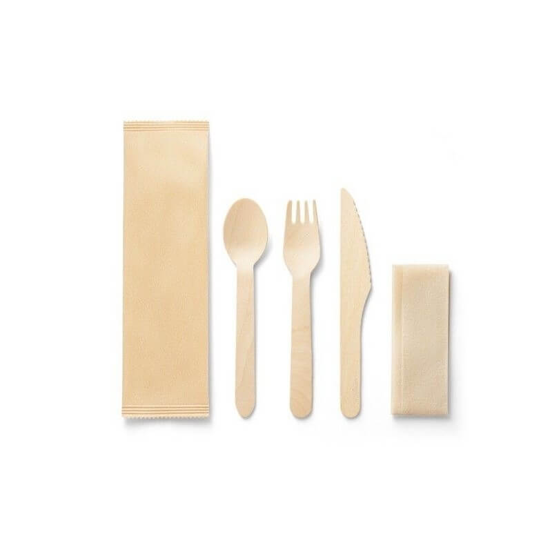 Set de couverts bois “Pure” avec serviette – Lot de 30 – Emballage papier Côté Déco - 141963 - Couverts en bois