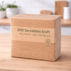 Serviettes kraft 30x30 cm 1 pli FSC recyclé – Lot de 200 - 140156 - Serviettes kraft