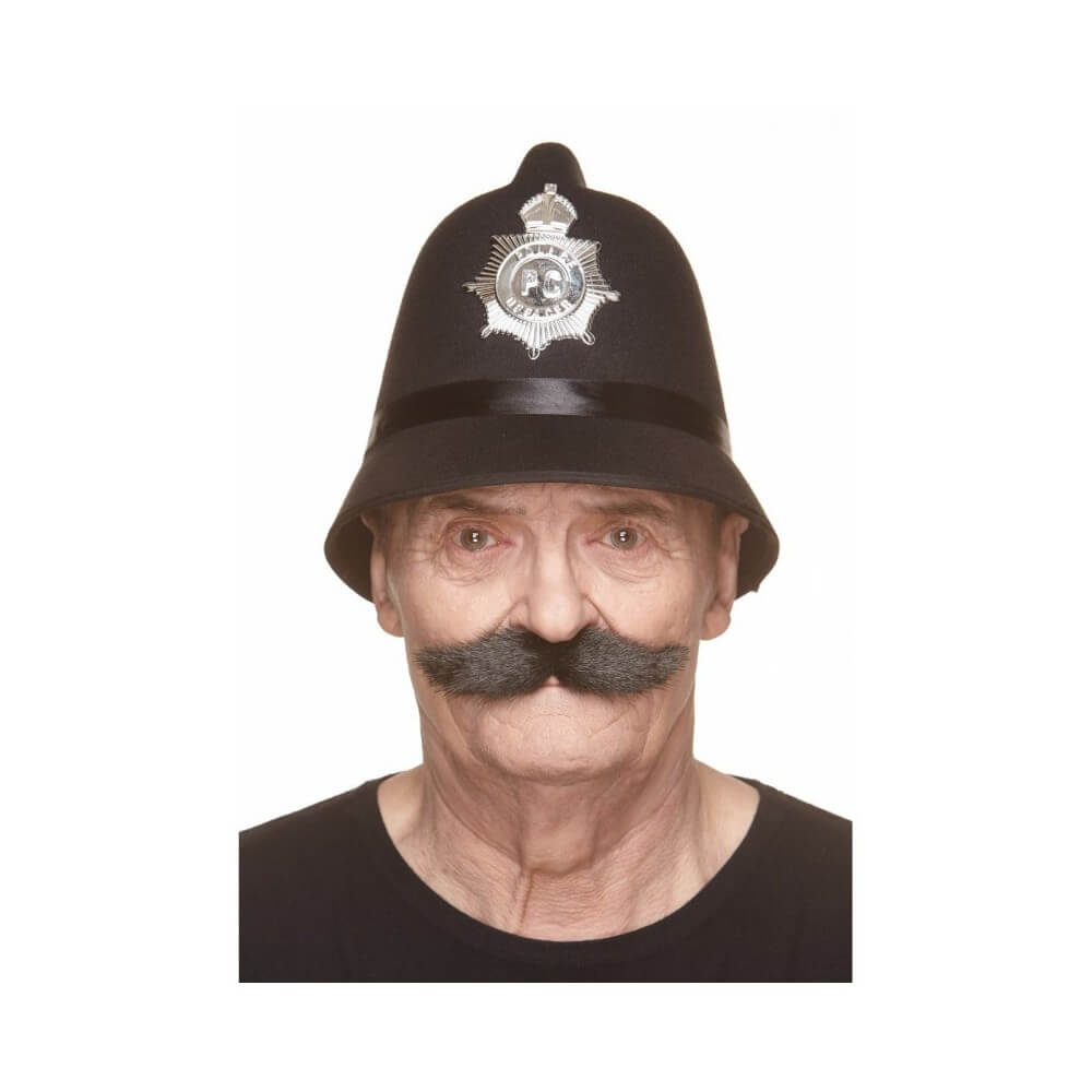 Moustache hongroise noire pour déguisement militaire ou historique. Accessoire adhésif facile à poser et confortable. Disponible