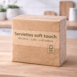 Serviettes Soft Touch 38x38 cm 2 plis Kraft FSC recyclé – Lot de 40 - 149516 - Serviettes kraft