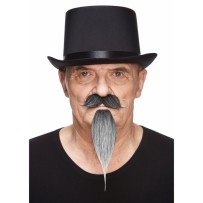 Moustache Mousquetaire Noire Méchée de Blanc pas cher | Fiesta Factory