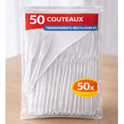 50 Couteaux transparents réutilisables - 143332 - Couverts