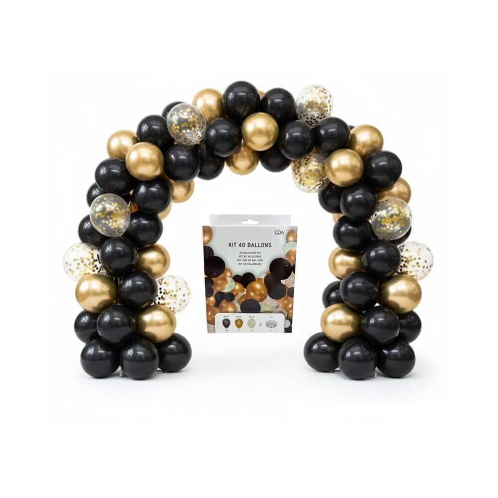 Kit 40 Ballons 30 cm Or / Noir - 36852 - Arches & guirlandes de ballons