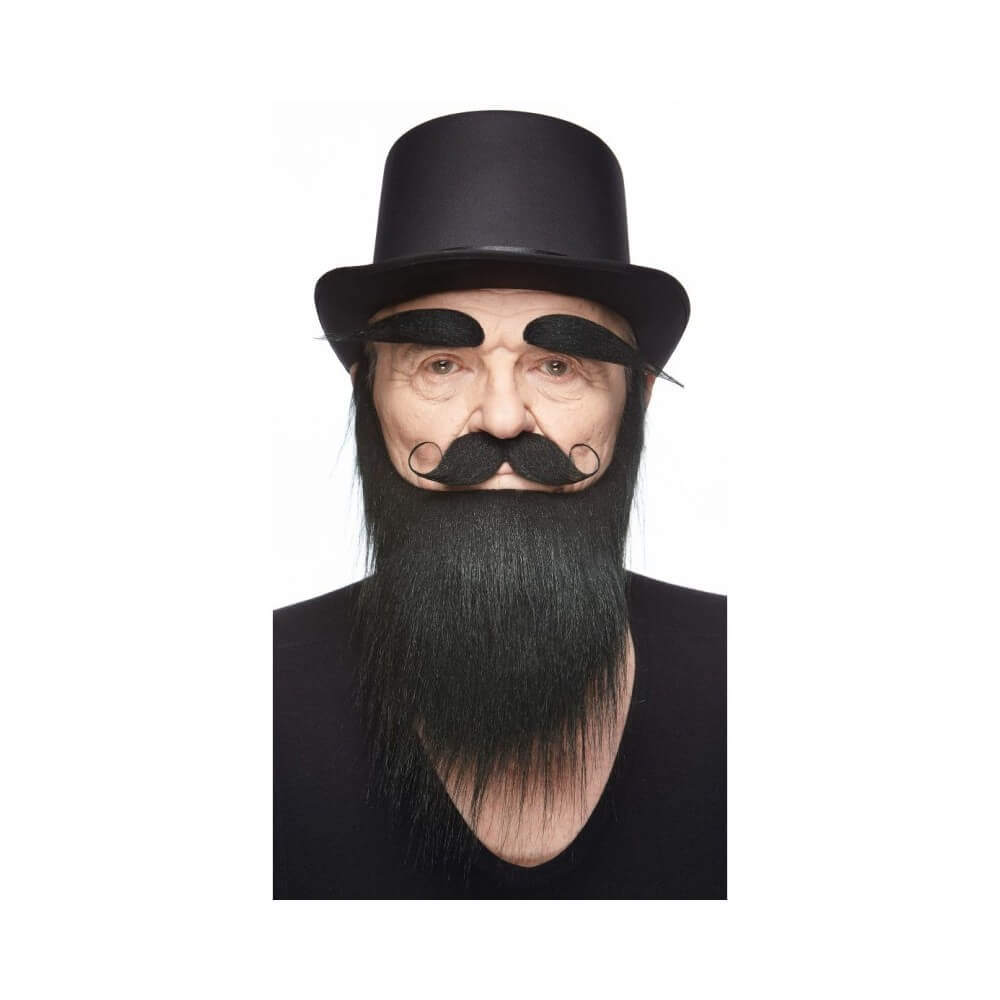 Set Moustache + Barbe + Sourcils Longs Noir Brillant – Accessoire Déguisement - 26436G - Barbes et moustaches