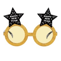 Lunettes Happy New Year Or Noir Pas Cher | Accessoire Nouvel An | Fiesta Factory