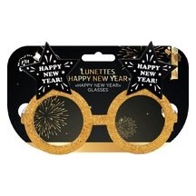 Lunettes Happy New Year Or Noir Pas Cher | Accessoire Nouvel An | Fiesta Factory