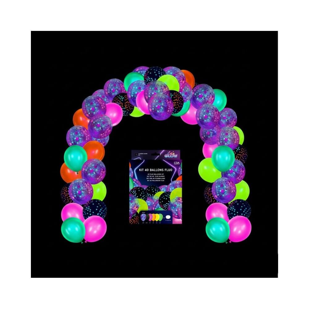 Kit 40 Ballons 30 cm Fluo Néon UV – Réagit à la lumière noire - 35128 - Arches & guirlandes de ballons