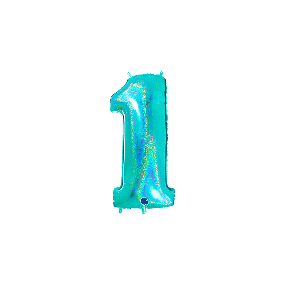 Ballon Aluminium Chiffre Holo Turquoise 1M 40 pouces 0 à 9 | Fiesta Factory à petit prix