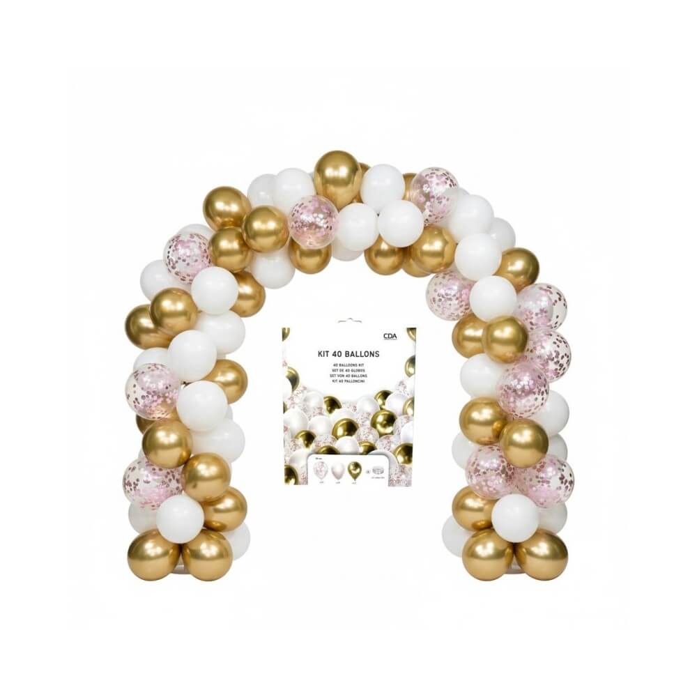 Kit 40 ballons 30 cm OR/ROSE/BLANC - 36856 - Arches & guirlandes de ballons