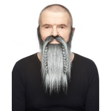 Barbe + Moustache Captain Viking Longue Grise Méchée de Blanc – Accessoire Déguisement - 26461I - Barbes et moustaches