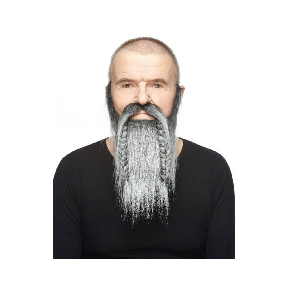 Barbe + Moustache Captain Viking Longue Grise Méchée de Blanc – Accessoire Déguisement - 26461I - Barbes et moustaches