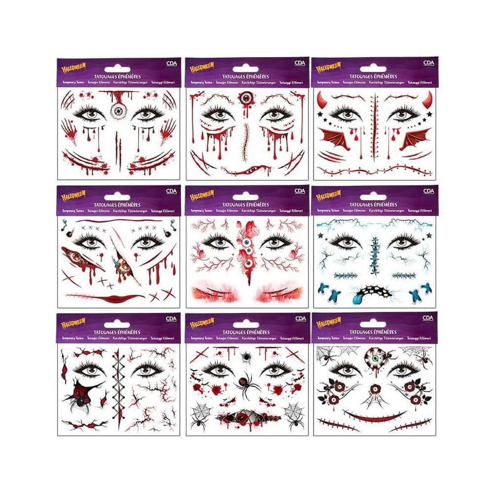 Tatouage Éphémère HORROR HALLOWEEN – 9 Modèles Assortis - 27836 - Accueil