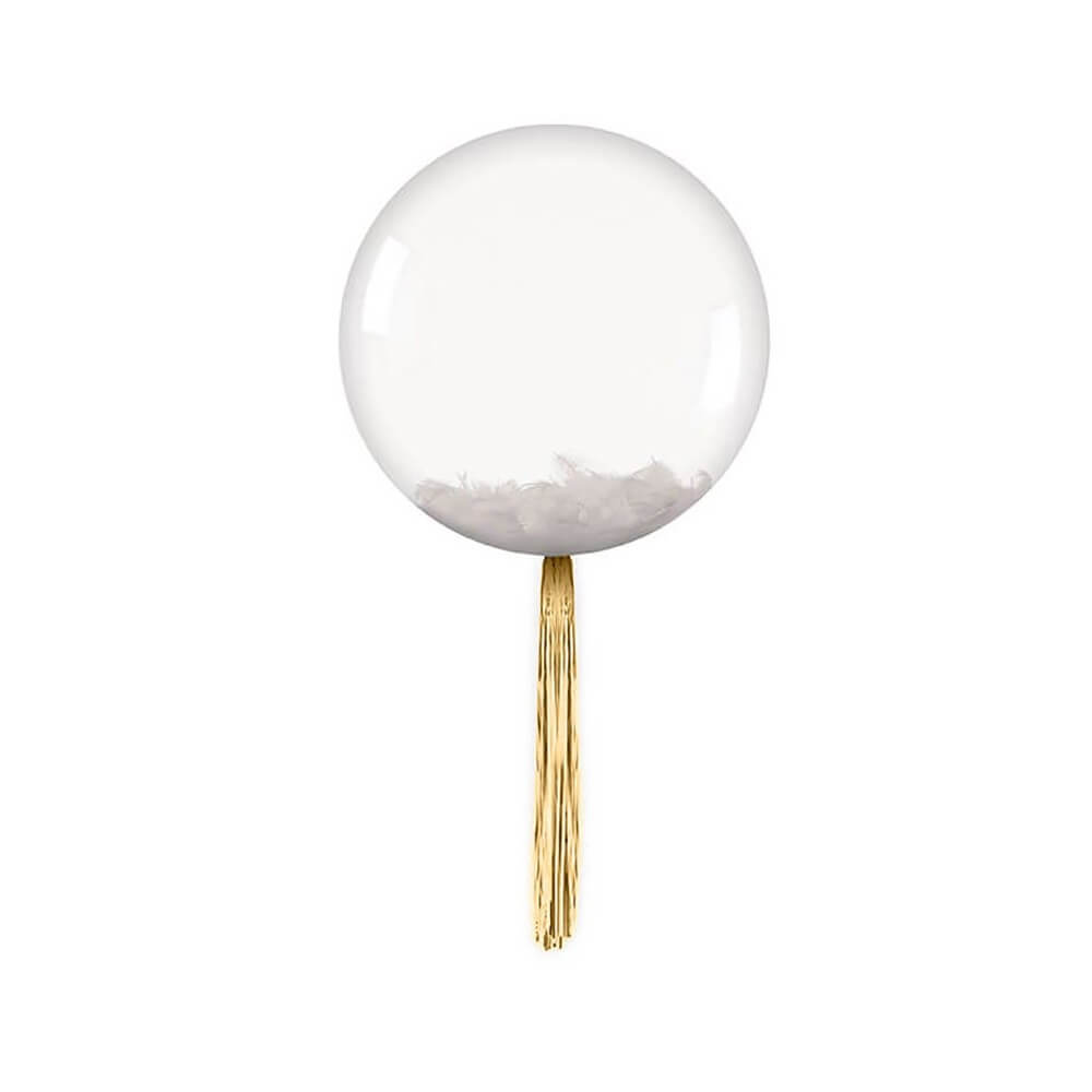Bubble Ballon 40 cm Plumes Blanches + Tassel Or 45 cm - 41129 - Ballons latex