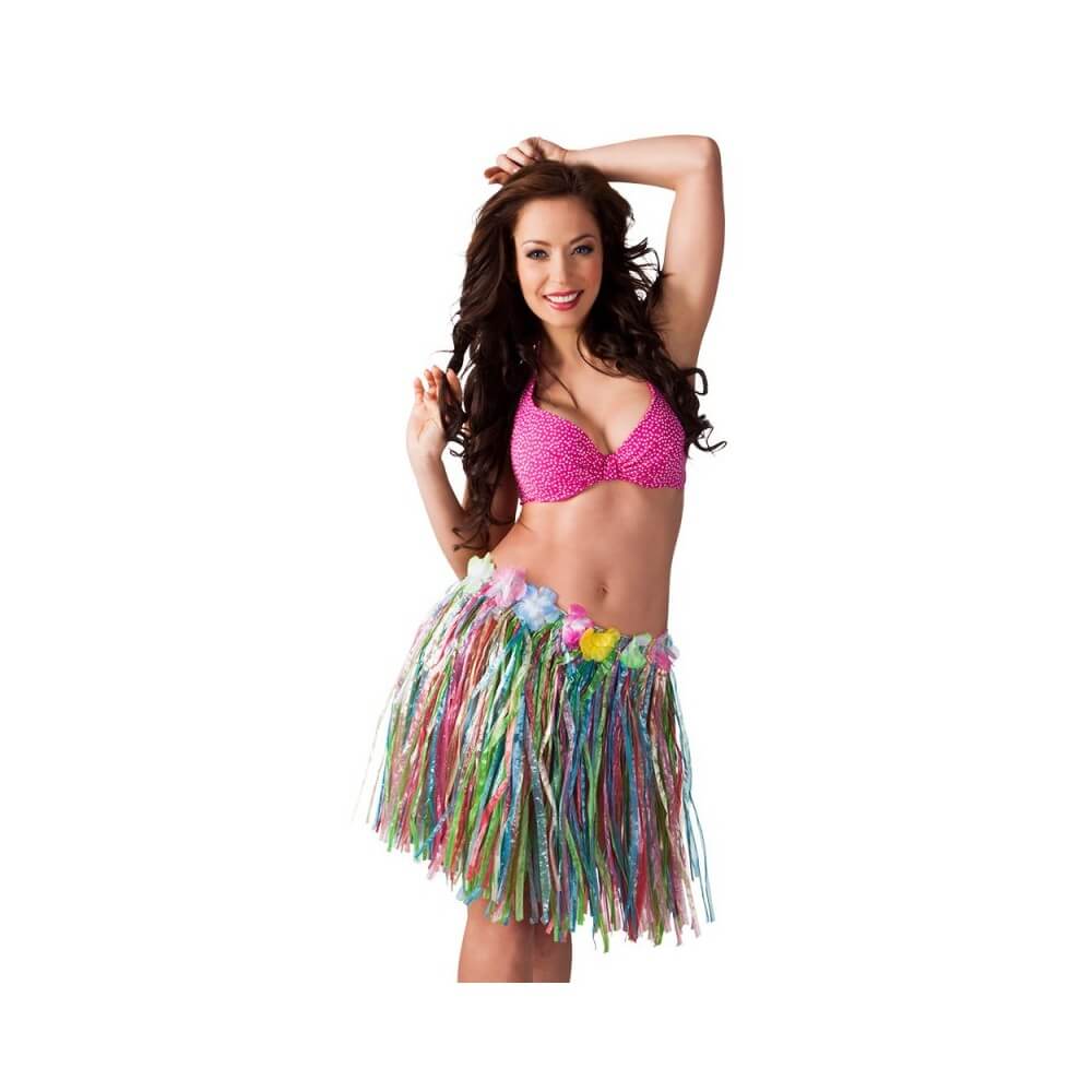 Jupe Hawaïenne Multicolore 42 cm - B52403 - Costumes adulte