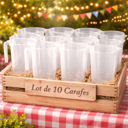 Carafe Réutilisable Plastique Transparent 1,4 L – Jaugée – Lot de 10 - G20133X10 - Packs vaisselle en plastique réutilisable