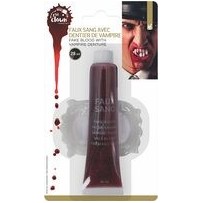 Faux Sang en Gel avec Dentier de Vampire – Déguisement Halloween | Fiesta Factory à Petit Prix
