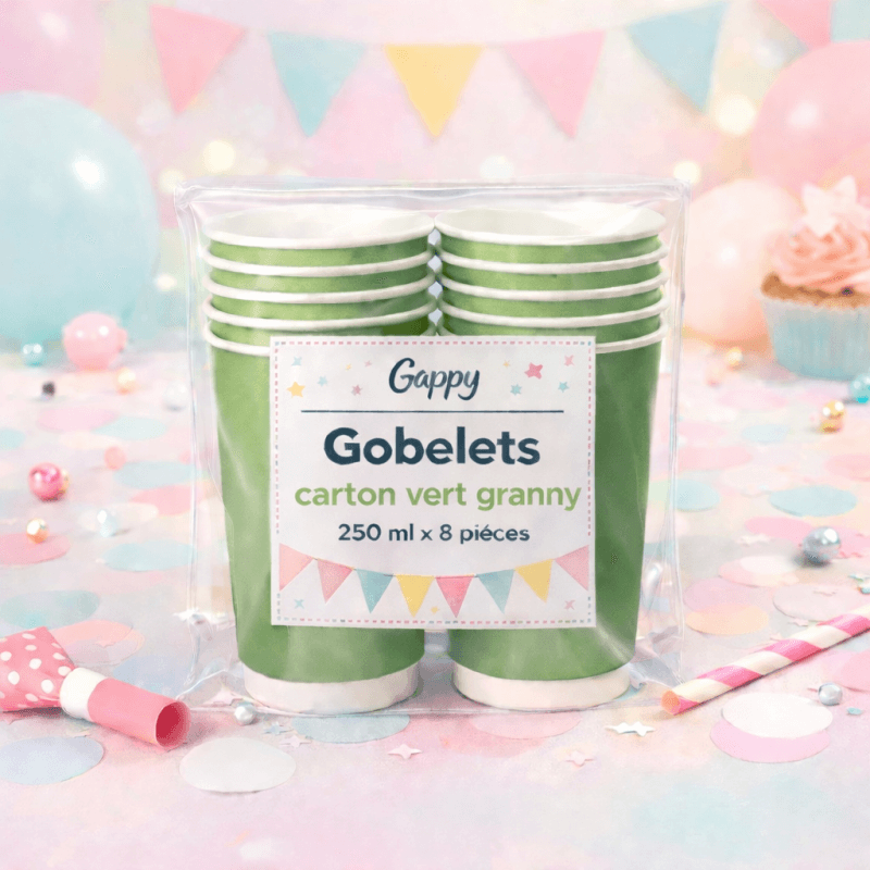 8 Gobelets carton vert granny 250 ml – Gappy - 142941 - Gobelets en carton