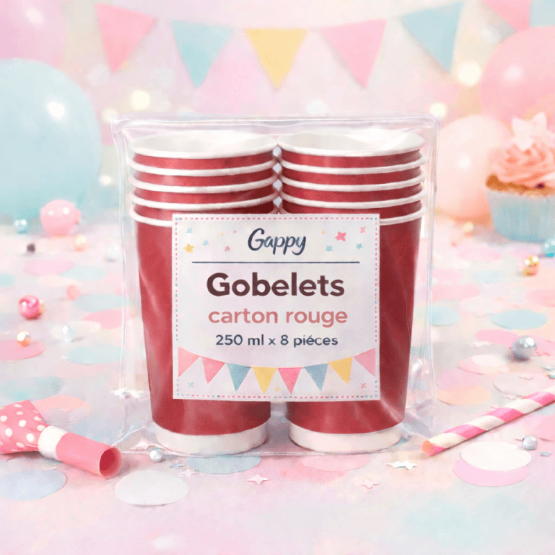 8 Gobelets carton rouge 250 ml – Gappy - 142931 - Gobelets en carton