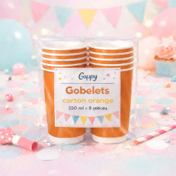 8 Gobelets carton orange 250 ml – Gappy - 142934 - Gobelets en carton