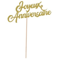Pique à gâteau Joyeux Anniversaire or – Décoration gâteau – Fiesta Factory