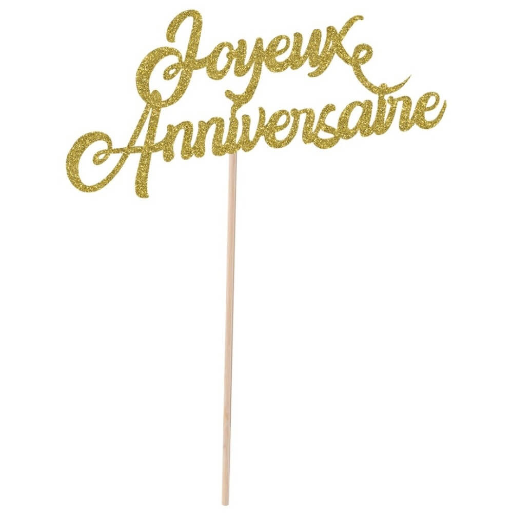 Pique à gâteau Joyeux Anniversaire – Or - 21215 - Pailles, Pics & Agitateurs