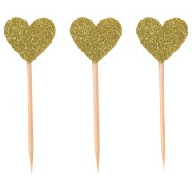 Piques à gâteau cœur or – Lot de 12 – Décoration gâteau Fiesta Factory