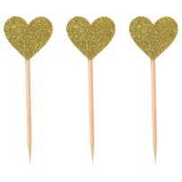 Piques à gâteau cœur or – Lot de 12 – Décoration gâteau Fiesta Factory