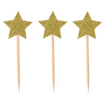 Piques à gâteau étoile or – Lot de 12 – Décoration gâteau Fiesta Factory