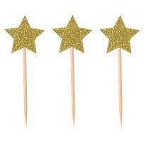 Piques à gâteau étoile or – Lot de 12 – Décoration gâteau Fiesta Factory