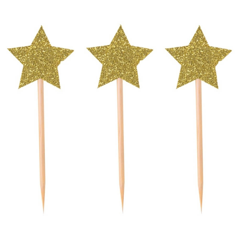 Piques à gâteau Étoile – Or – Lot de 12 - 21221 - Pailles, Pics & Agitateurs