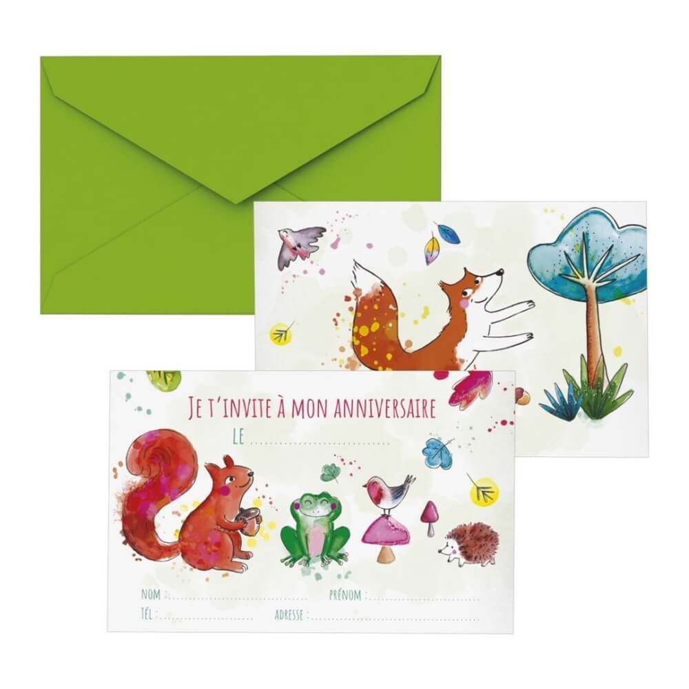 Cartons invitation Animaux de la Forêt – Lot de 8 - 22481 - Cartons d’Invitation