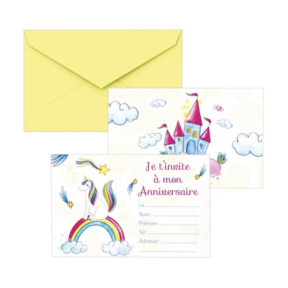 Cartons invitation Licornes – Lot de 8 - 22483 - Cartons d’Invitation