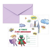 Cartons invitation Super Héros – Lot de 8 – Fiesta Factory pas cher