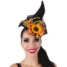 Serre-tête Chapeau Fleurs Noir Orange pas cher | Fiesta Factory