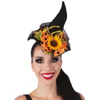 Serre-tête Chapeau Fleurs Noir Orange pas cher | Fiesta Factory