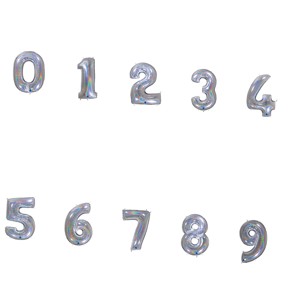 Ballon Aluminium Chiffre Holo Argent 1M 40 pouces 0 à 9 | Fiesta Factory à petit prix