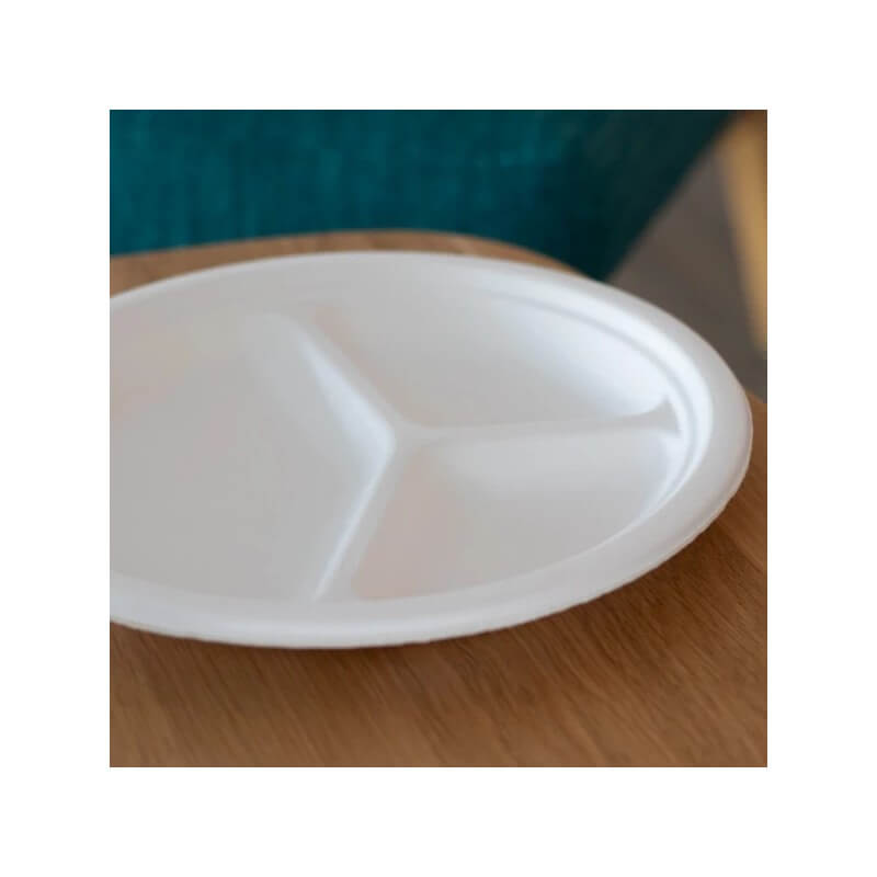 Assiette Ronde 3 Compartiments Fibres Végétales Ø 26 cm – Paquet de 50 - G10060 - Assiettes en carton & bois