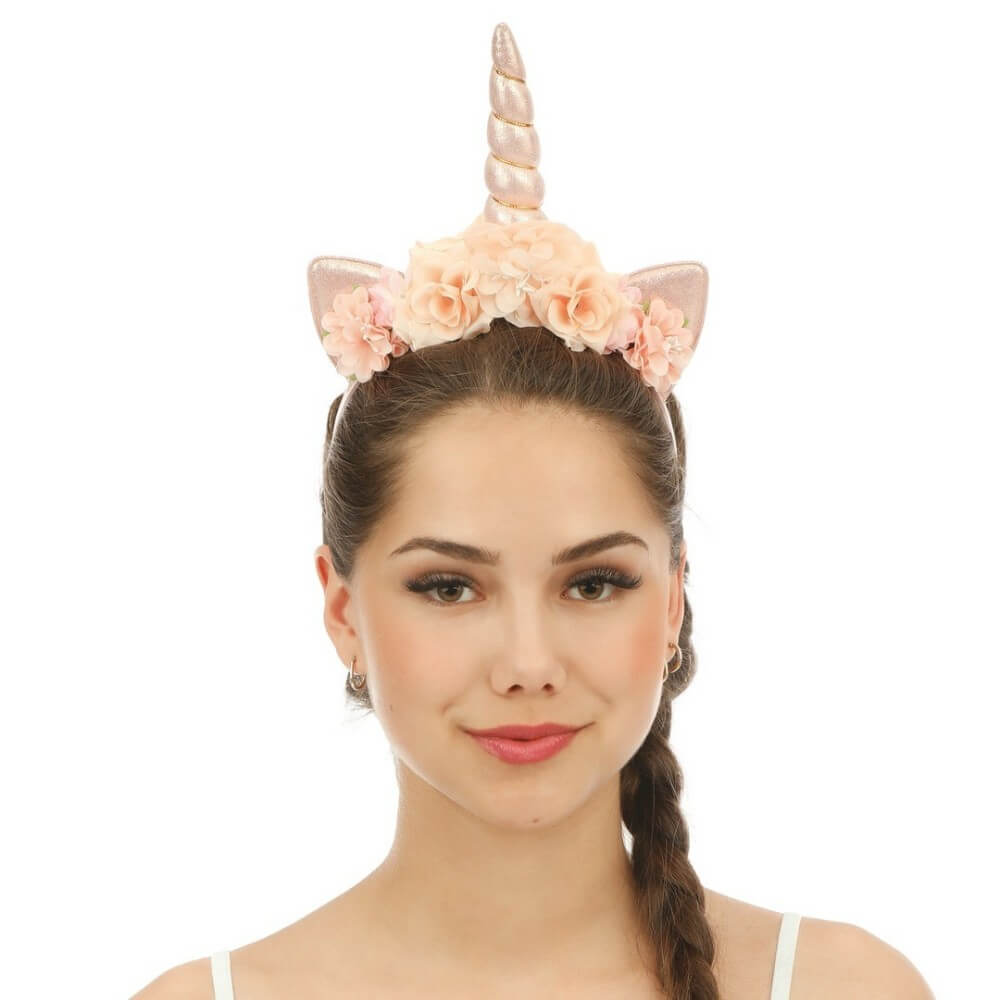Serre-tête Licorne avec Fleurs Roses - 23821 - Serre-tête