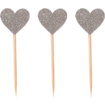 Piques à gâteau Cœur Argent – Lot de 12 - 22729 - Pailles, Pics & Agitateurs