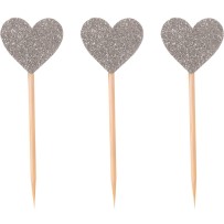 Piques à gâteau Cœur Argent – Lot de 12 - 22729 - Pailles, Pics & Agitateurs
