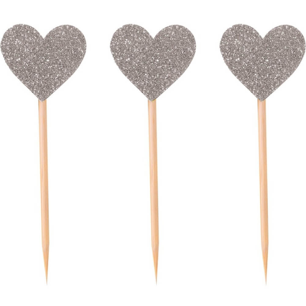 Piques à gâteau Cœur Argent – Lot de 12 - 22729 - Pailles, Pics & Agitateurs
