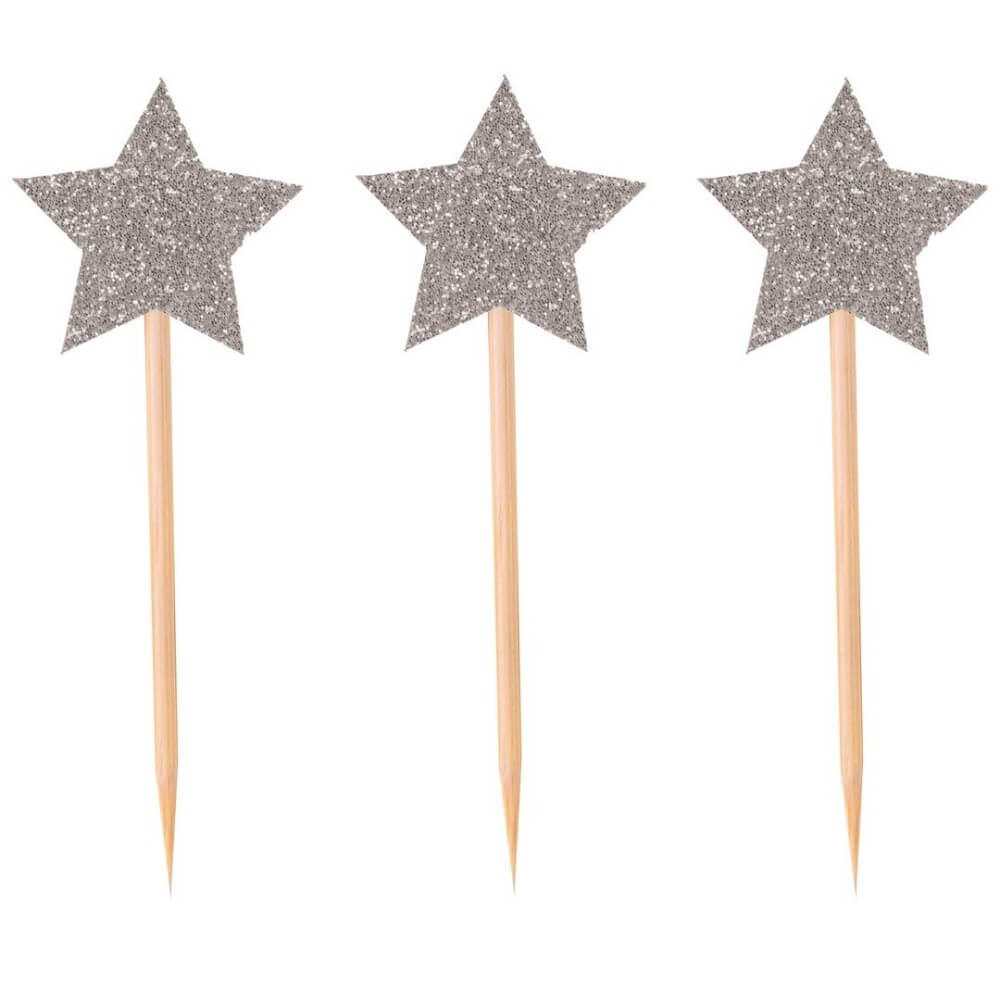 Piques à gâteau Étoile Argent – Lot de 12 - 22730 - Pailles, Pics & Agitateurs