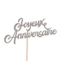 Pique à gâteau Joyeux Anniversaire Argent - 22731 - Pailles, Pics & Agitateurs