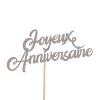 Pique à gâteau Joyeux Anniversaire Argent - 22731 - Pailles, Pics & Agitateurs