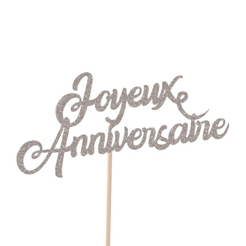 Pique à gâteau Joyeux Anniversaire Argent - 22731 - Pailles, Pics & Agitateurs