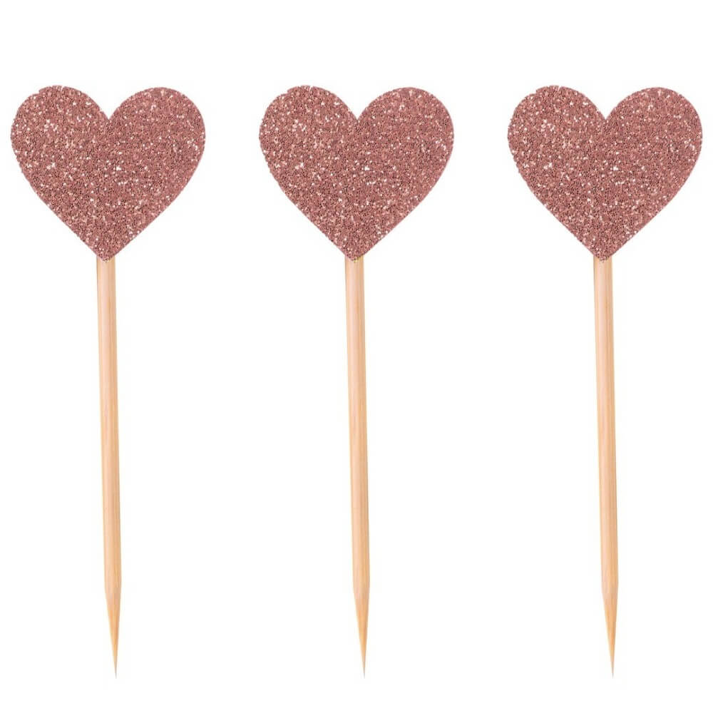 Piques à gâteau Cœur Rose Gold – Lot de 12 - 22736 - Pailles, Pics & Agitateurs