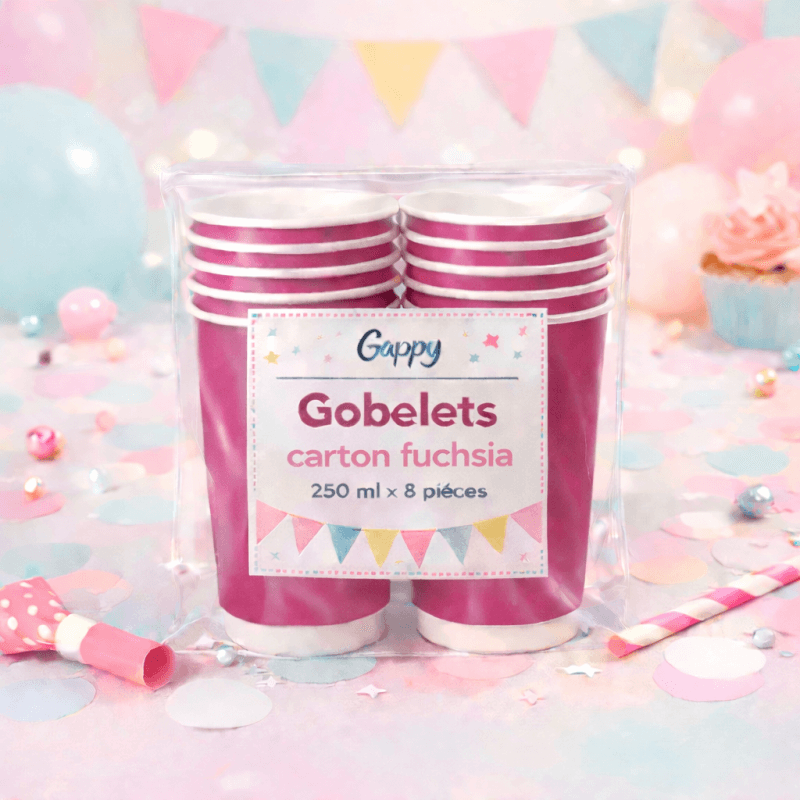 8 Gobelets carton fuchsia 250 ml – Gappy - 142937 - Gobelets en carton